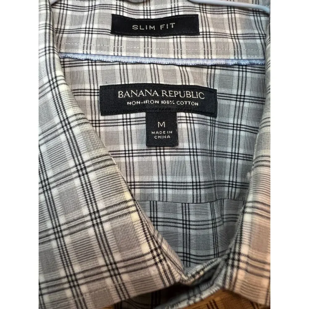 Banana Republic Slim FIt Gray Plaid Button Down Shirt Size Medium